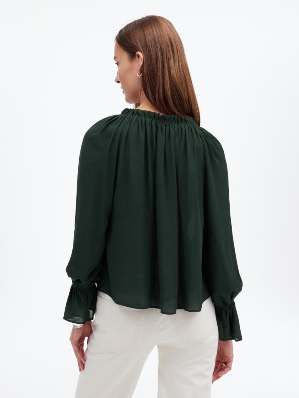 New MADEWELL Size M Long-Sleeve Tie-Neck Top in Luxury Forest $98 NT356 - Picture 6 of 7